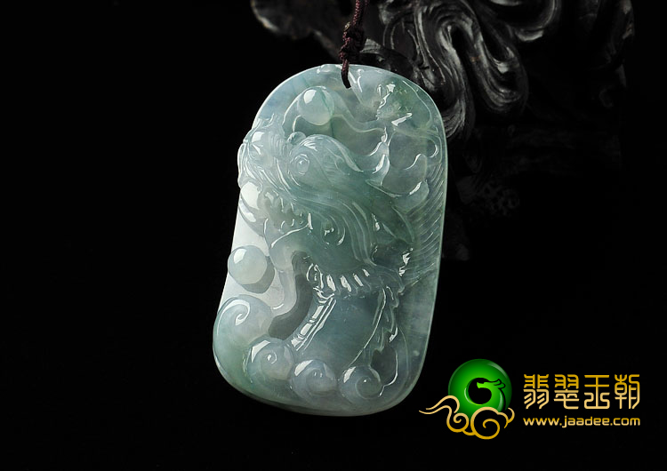 冰种飘花缅甸翡翠A货龙头挂件