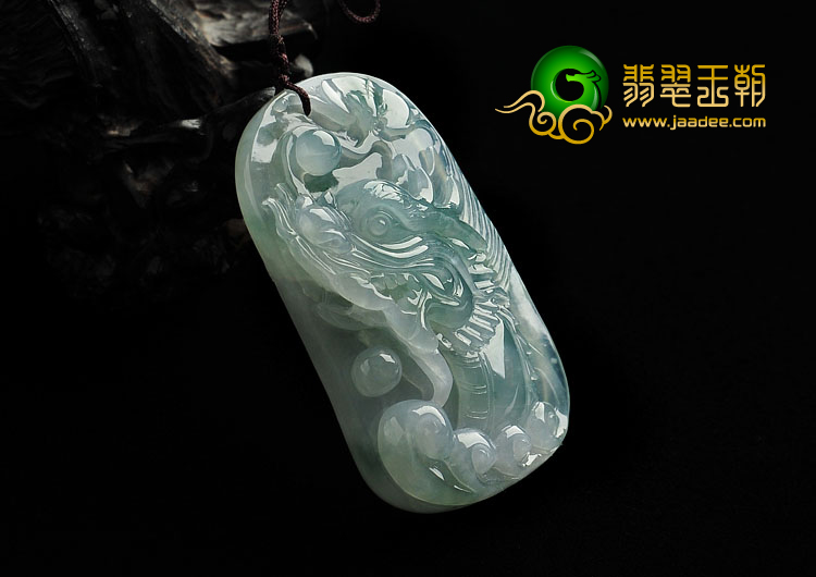 冰种飘花缅甸翡翠A货龙头挂件
