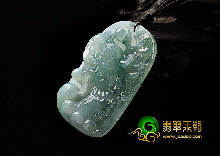冰种飘花缅甸翡翠A货龙头挂件