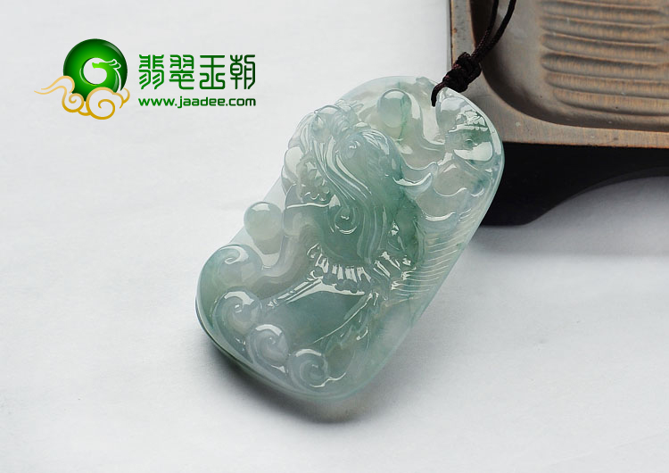冰种飘花缅甸翡翠A货龙头挂件