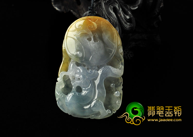 冰种褐黄翡略带紫罗兰缅甸翡翠A货龙如意挂件