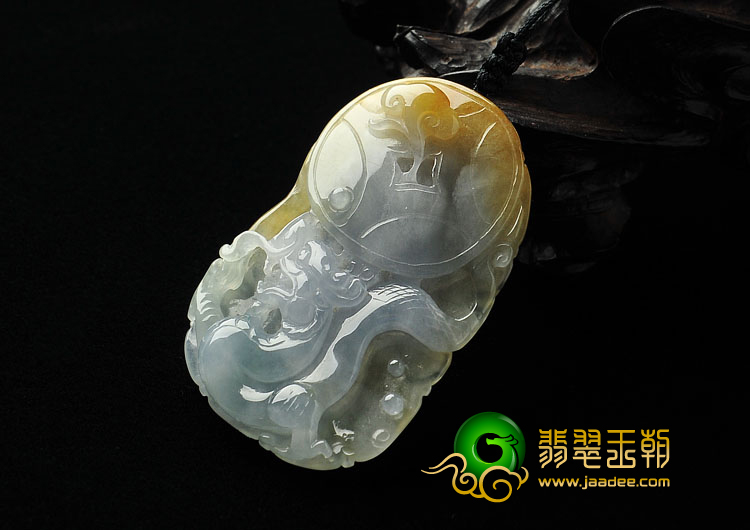 冰种褐黄翡略带紫罗兰缅甸翡翠A货龙如意挂件