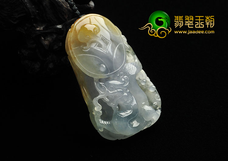 冰种褐黄翡略带紫罗兰缅甸翡翠A货龙如意挂件