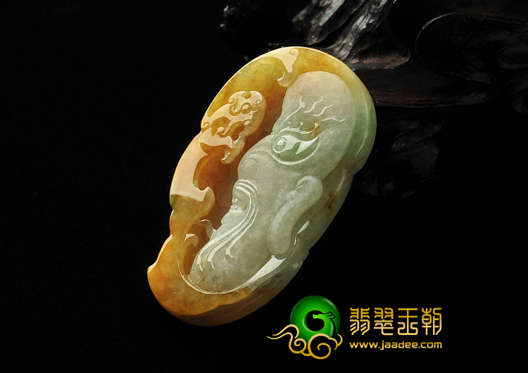 糯冰种淡黄加绿缅甸翡翠A货降龙罗汉挂件