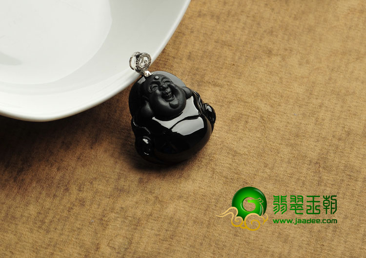 糯冰种墨翠缅甸翡翠A货玉佛挂件