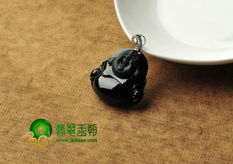 糯冰种墨翠缅甸翡翠A货玉佛挂件