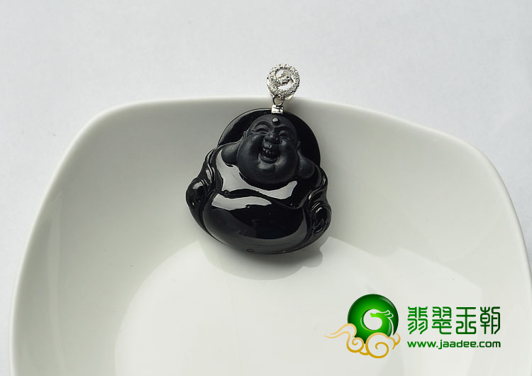 糯冰种墨翠缅甸翡翠A货玉佛挂件
