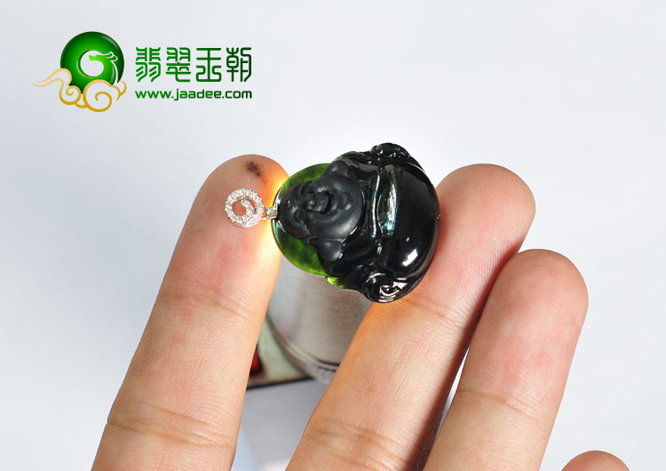 糯冰种墨翠缅甸翡翠A货玉佛挂件