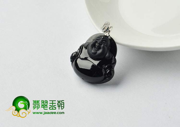 糯冰种墨翠缅甸翡翠A货玉佛挂件