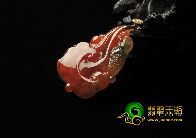 冰种红翡飘花缅甸翡翠A货如意挂件