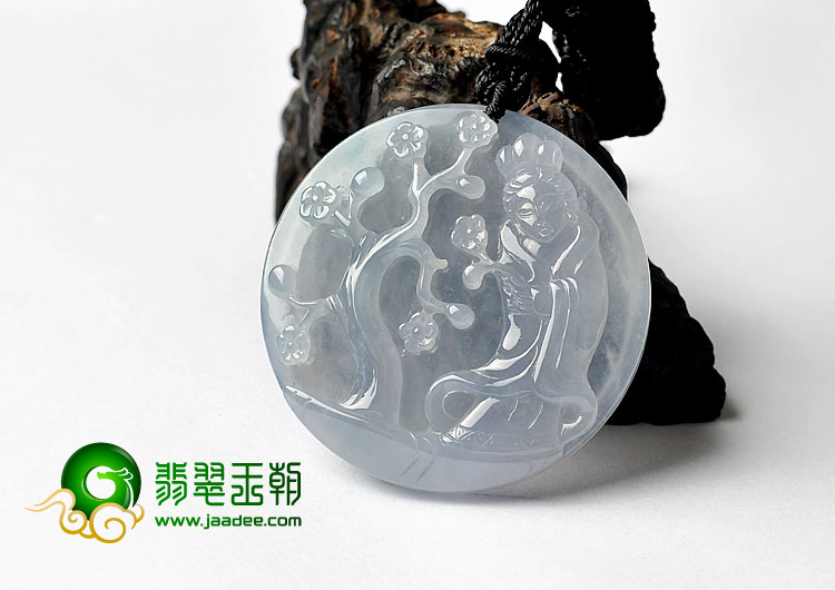 冰种晴水略飘花缅甸翡翠A货踏雪寻梅挂件