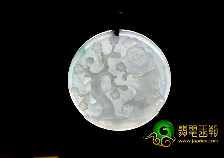 冰种晴水略飘花缅甸翡翠A货踏雪寻梅挂件