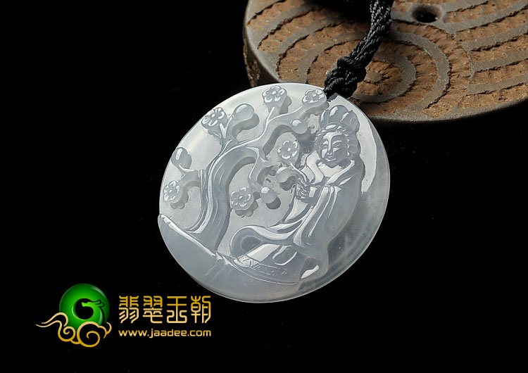 冰种晴水略飘花缅甸翡翠A货踏雪寻梅挂件