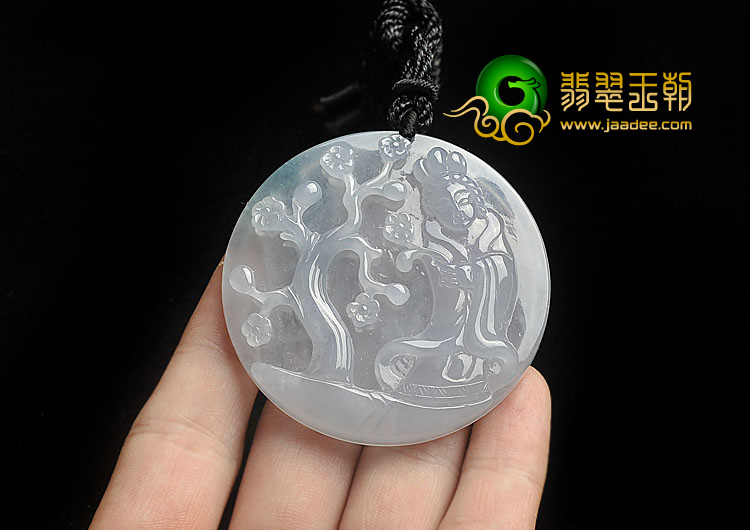 冰种晴水略飘花缅甸翡翠A货踏雪寻梅挂件