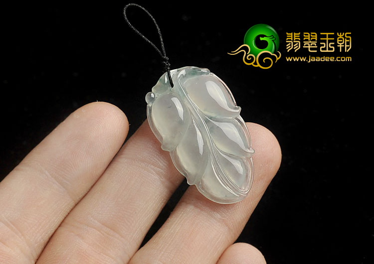 冰种飘花缅甸翡翠A货叶子挂件