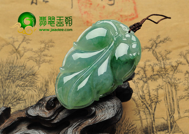 冰种飘花缅甸翡翠A货叶子挂件