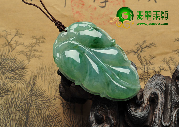 冰种飘花缅甸翡翠A货叶子挂件