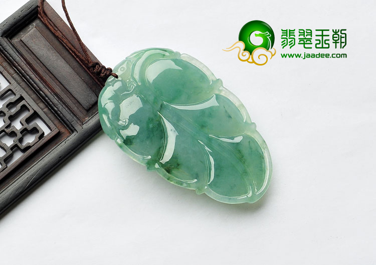 冰种飘花缅甸翡翠A货叶子挂件
