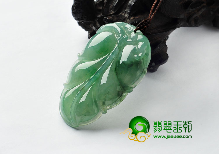 冰种飘花缅甸翡翠A货叶子挂件