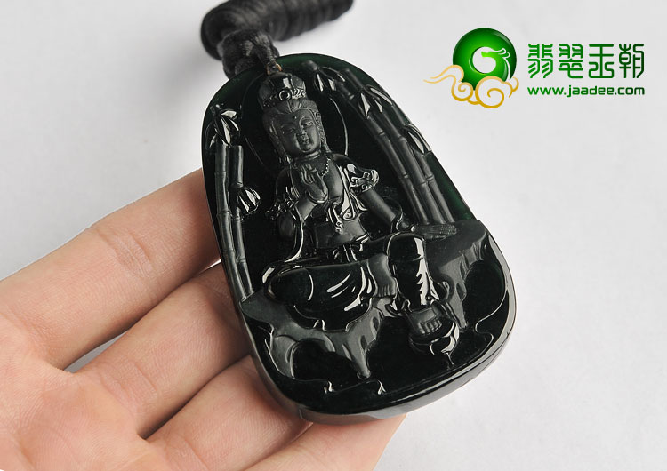 玻璃种墨翠缅甸翡翠A货观音挂件