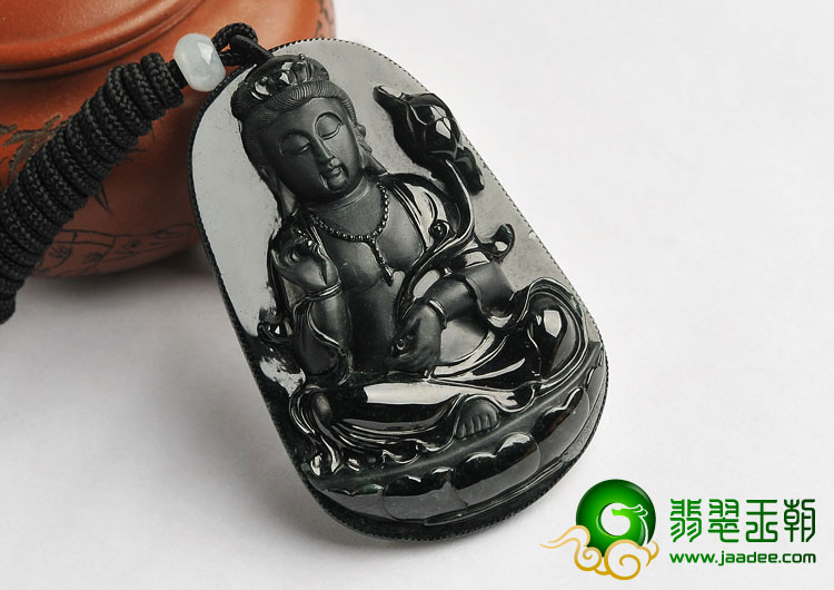 冰种墨翠缅甸翡翠A货大势至菩萨挂件
