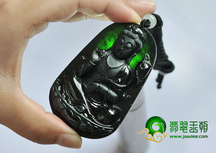 冰种墨翠缅甸翡翠A货大势至菩萨挂件