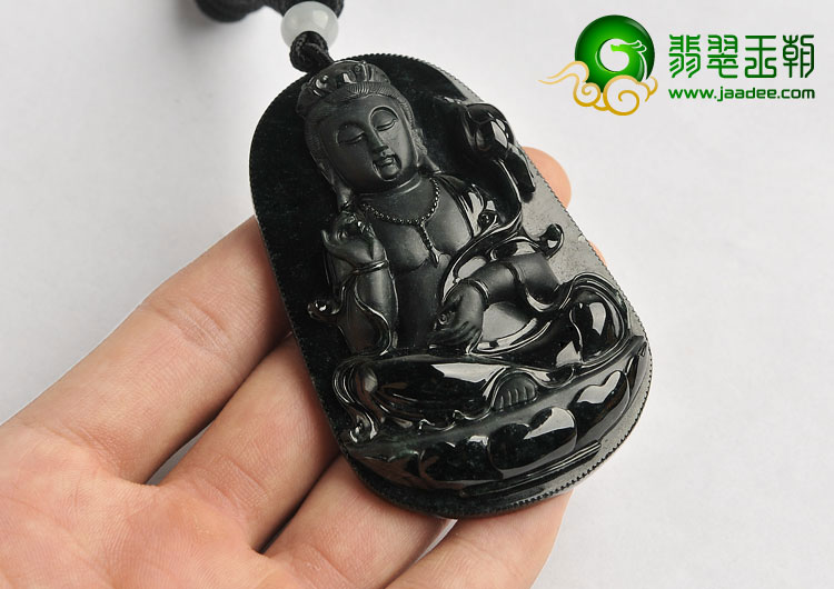 冰种墨翠缅甸翡翠A货大势至菩萨挂件