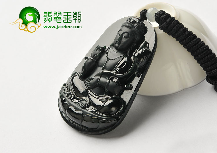 冰种墨翠缅甸翡翠A货大势至菩萨挂件