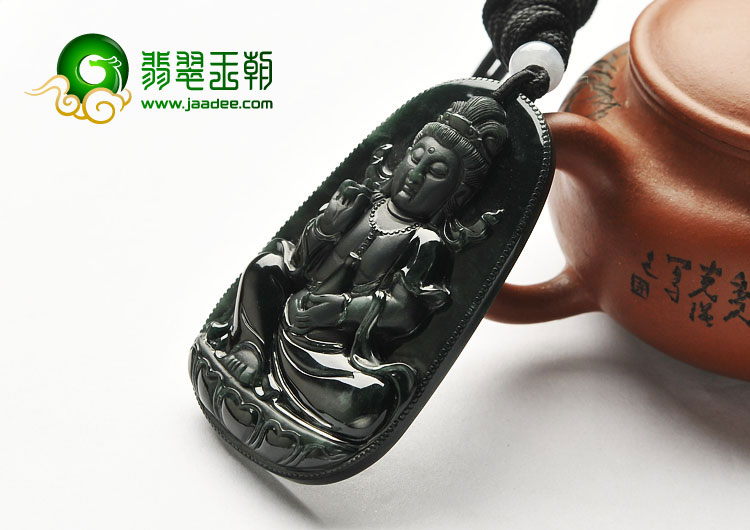 （超值推荐）冰种墨翠缅甸翡翠A货观音挂件