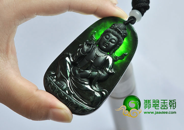 （超值推荐）冰种墨翠缅甸翡翠A货观音挂件
