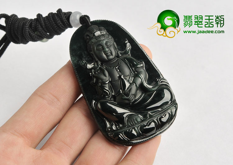 （超值推荐）冰种墨翠缅甸翡翠A货观音挂件