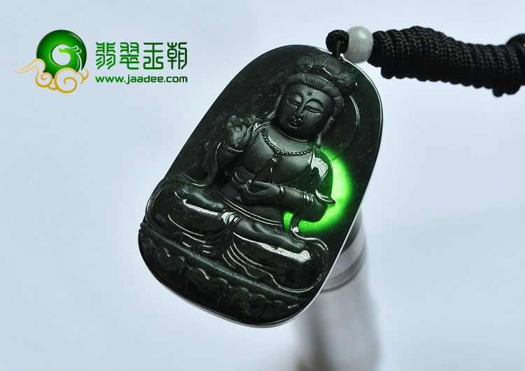 （超值推荐）冰玻种墨翠缅甸翡翠A货观音挂件