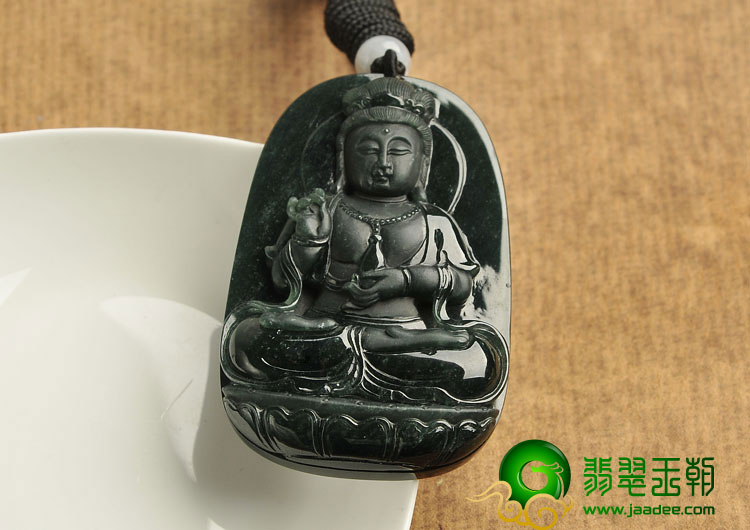 （超值推荐）冰玻种墨翠缅甸翡翠A货观音挂件
