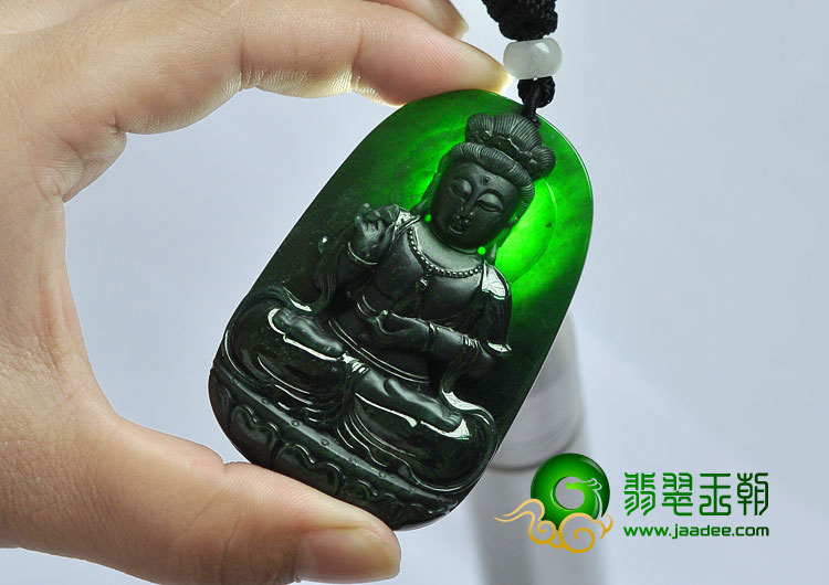 （超值推荐）冰玻种墨翠缅甸翡翠A货观音挂件