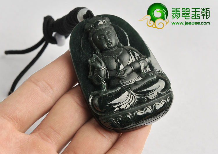 （超值推荐）冰玻种墨翠缅甸翡翠A货观音挂件