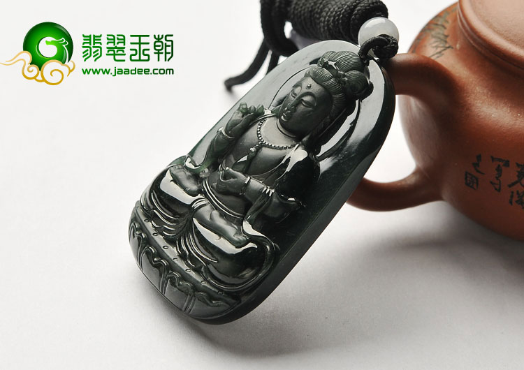 （超值推荐）冰玻种墨翠缅甸翡翠A货观音挂件