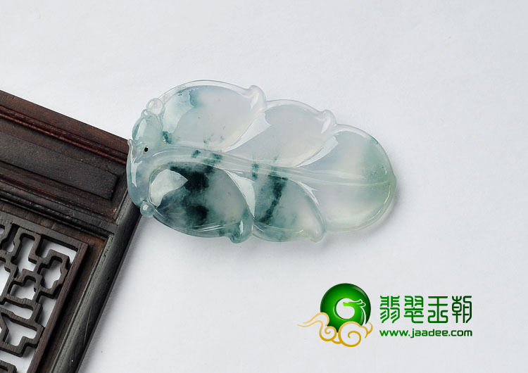 冰种飘花缅甸翡翠A货叶子挂件