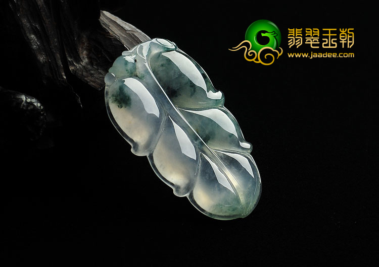 冰种飘花缅甸翡翠A货叶子挂件