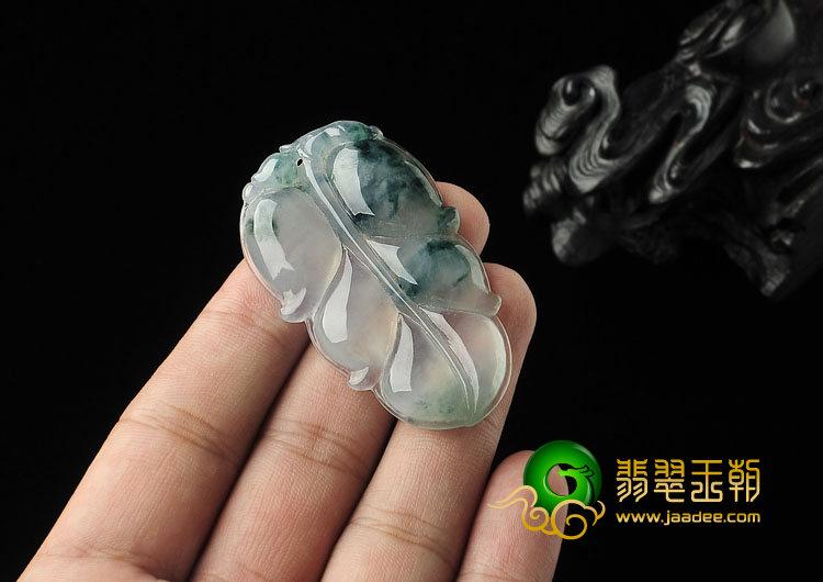 冰种飘花缅甸翡翠A货叶子挂件