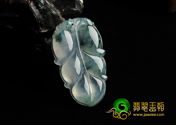 冰种飘花缅甸翡翠A货叶子挂件