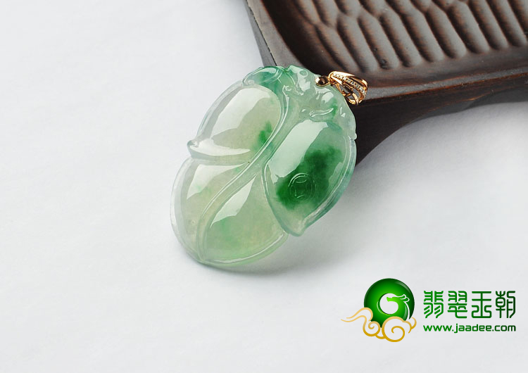 冰种飘翠缅甸翡翠A货叶子挂件