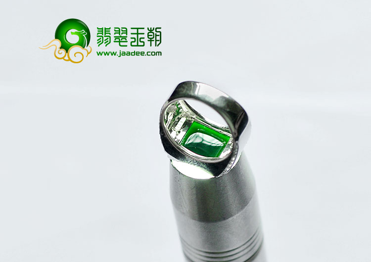 冰种墨翠缅甸翡翠A货镶白金钻石戒指（男戒）