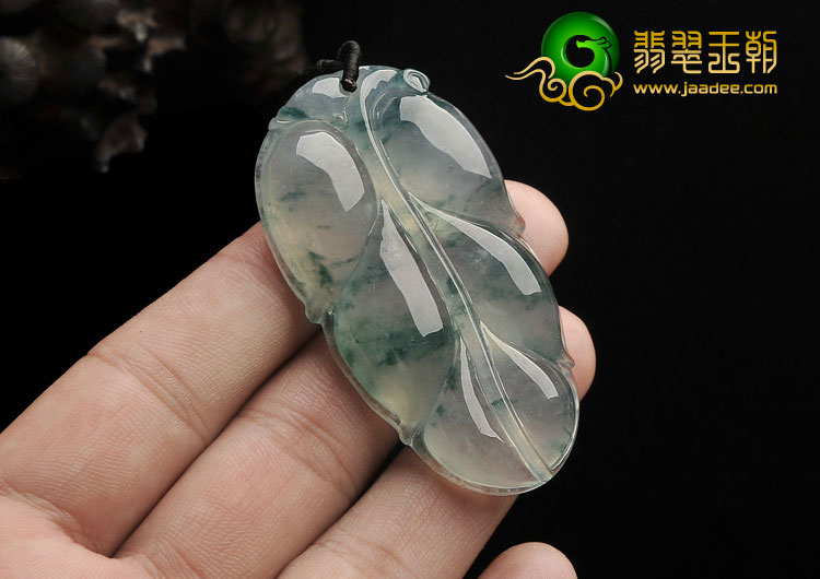 冰玻种飘花缅甸翡翠A货叶子挂件