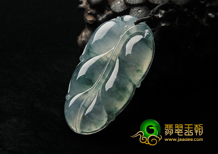冰玻种飘花缅甸翡翠A货叶子挂件