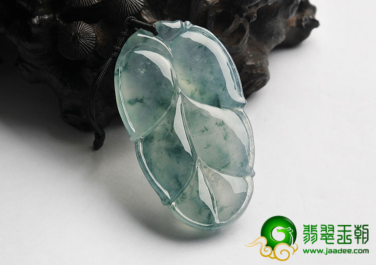 冰玻种飘花缅甸翡翠A货叶子挂件