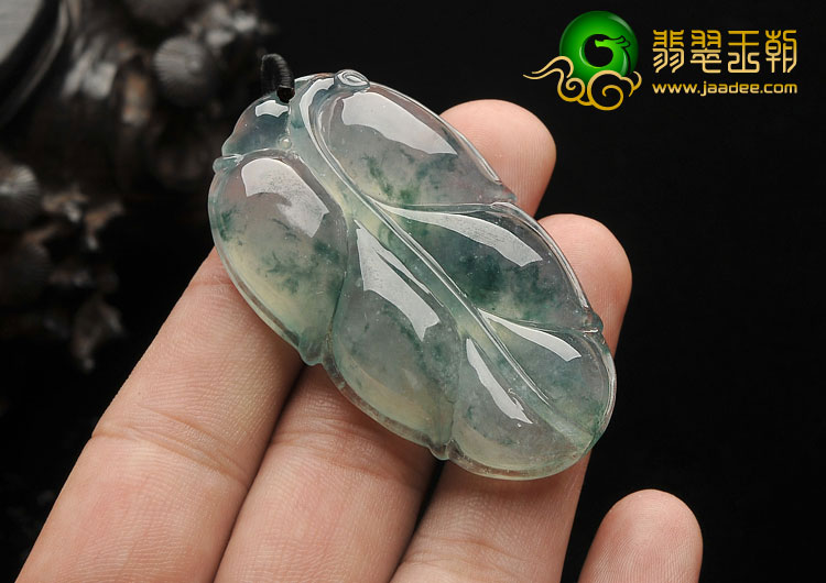 冰玻种飘花缅甸翡翠A货叶子挂件