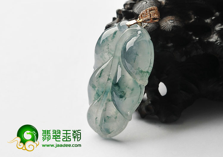 冰玻种飘花缅甸翡翠A货叶子挂件