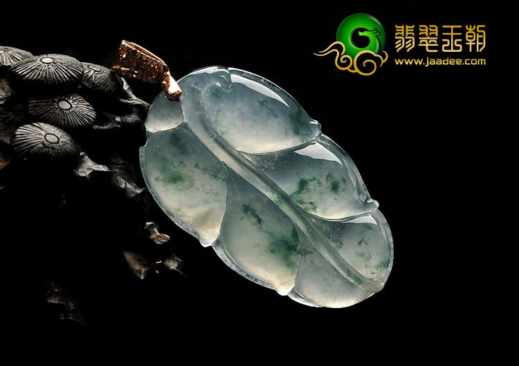 冰玻种飘花缅甸翡翠A货叶子挂件