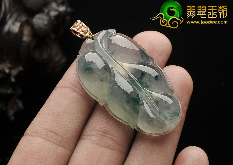 冰玻种飘花缅甸翡翠A货叶子挂件