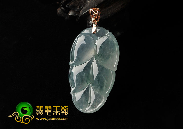 冰玻种飘花缅甸翡翠A货叶子挂件